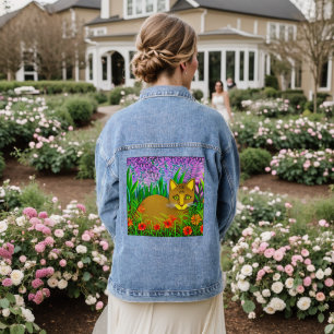 Grüne Mit Augen Katze im Blumengarten Jeansjacke