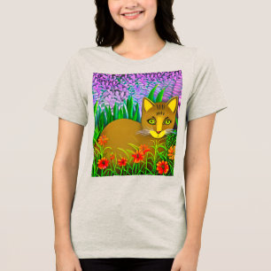 Grüne Mit Augen Katze im Blumengarten Tri-Blend Shirt