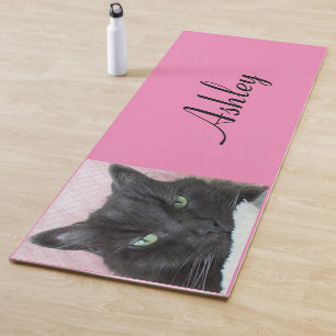 Grüne Mit Augen Schwarze Katze Personalisiert Yogamatte