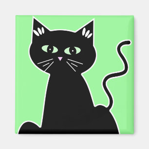 Grüne mit Augen schwarze Katzen-Cartoon-Kunst Magnet