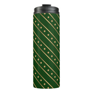 GRÜNE MIT GOLD CHRISTMAS FERIENSTREIFEN & DOTS THERMOSBECHER