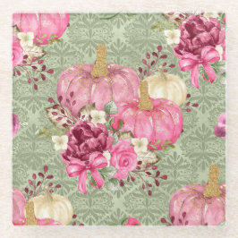 GRÜNE MIT PINK & GOLD AUTUMN PUMPKINS & BLUME GLASUNTERSETZER