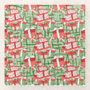 GRÜNE MIT ROTEN UND WEISSEN CHRISTMAS GLASUNTERSETZER