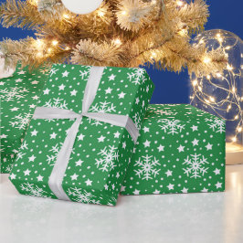 GRÜNE MIT WEISSEN CHRISTMAS FERIENSNOWFLAKEN GESCHENKPAPIER