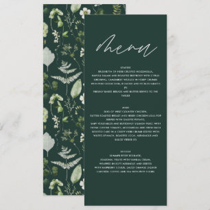 Grüne, moderne botanische Hochzeit Menükarte