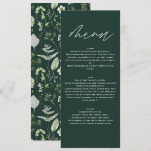 Grüne, moderne botanische Hochzeit Menükarte