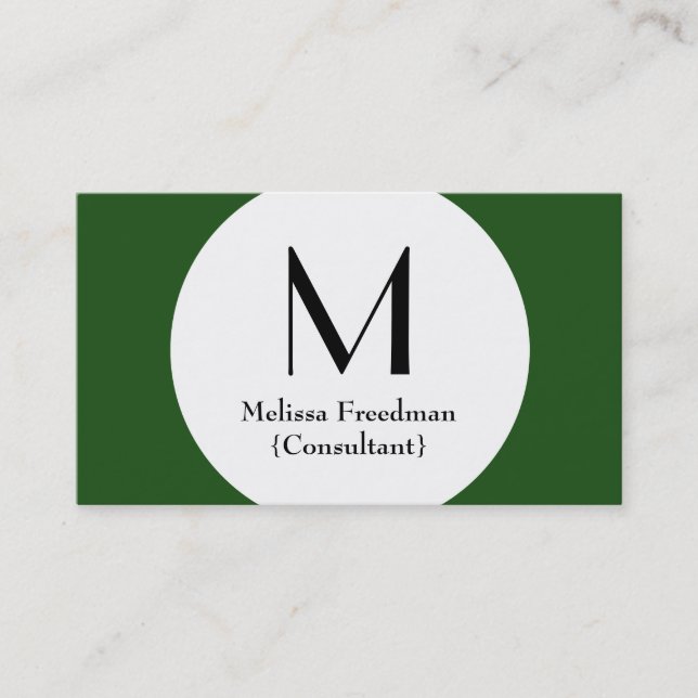 Grüne moderne Circle Custom Monogram Business Card Visitenkarte (Vorderseite)