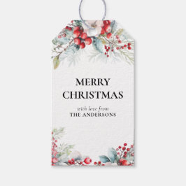Grüne Moderne Elegante Holly Berries Weihnachten Geschenkanhänger