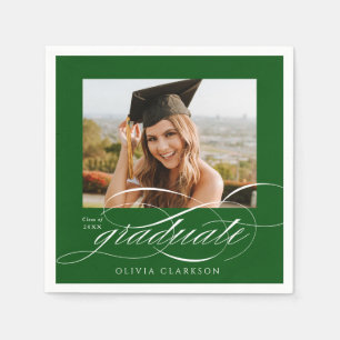 Grüne Moderne Elegante Script Foto Graduation Part Serviette