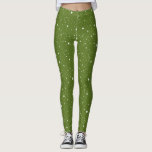 Grüne moderne Glitzern und Punktmuster Leggings<br><div class="desc">Elegante und skurrile Leggings mit weißen Glitzern und Punktmuster auf grünem Hintergrund.</div>