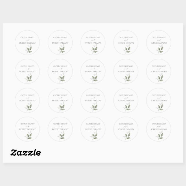 Grüne Moderne Hochzeit Runder Aufkleber (Blatt)