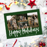 Grüne Moderne Schrift Vier Foto glücklich Feiertagskarte<br><div class="desc">Die Green Modern Lettering Four Foto Happy Holiday Card verfügt über vier Fotos vorne und ein weiteres Foto hinten mit Platz für Ihre längere Nachricht.</div>