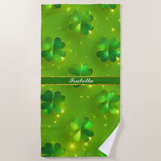 Grüne moderne St Patrick's Day Clover Collection Strandtuch (Vorderseite)