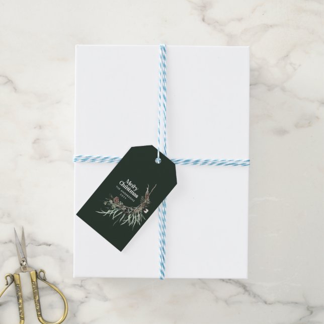 Grüne, moderne und elegante botanische Keramik Geschenkanhänger (Mit Garn)