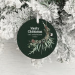 Grüne, moderne und elegante botanische Keramik Keramik Ornament<br><div class="desc">Dunkelgrüne moderne elegante rustikale Aquarellfarben getrocknete botanische florale gedämpfte Farben Feiertage Dekoration Weihnachtsschmuck.</div>