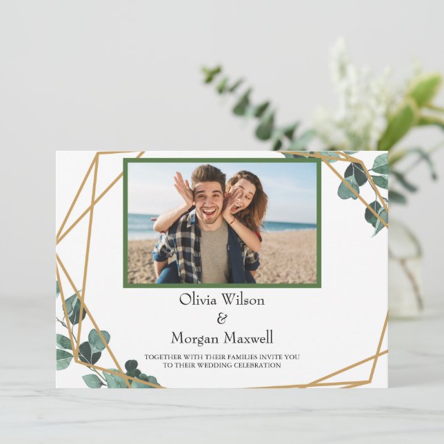 Grüne Modernes Foto Save the Date Einladung (Stehend Vorderseite)