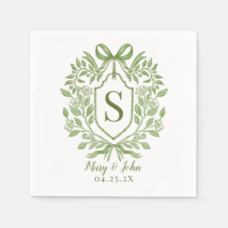 Grüne Monogram Wedding Cocktail Napkins mit Bow Serviette
