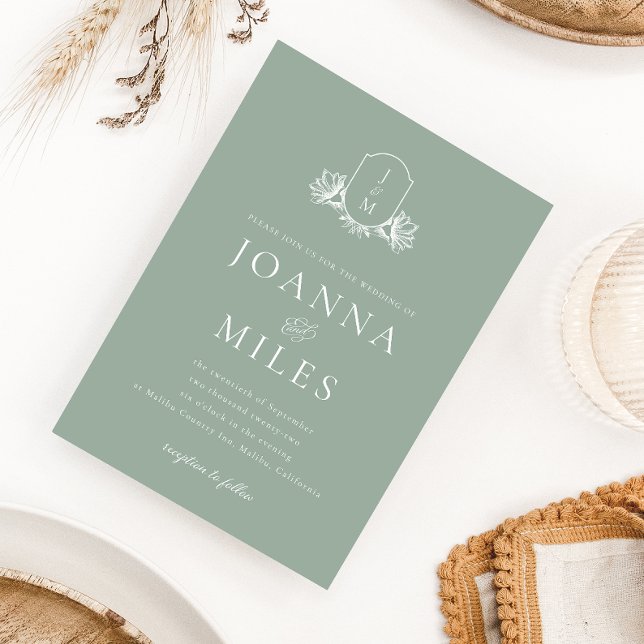 Grüne Monogramm des botanischen Wappen Einladung (Von Creator hochgeladen)