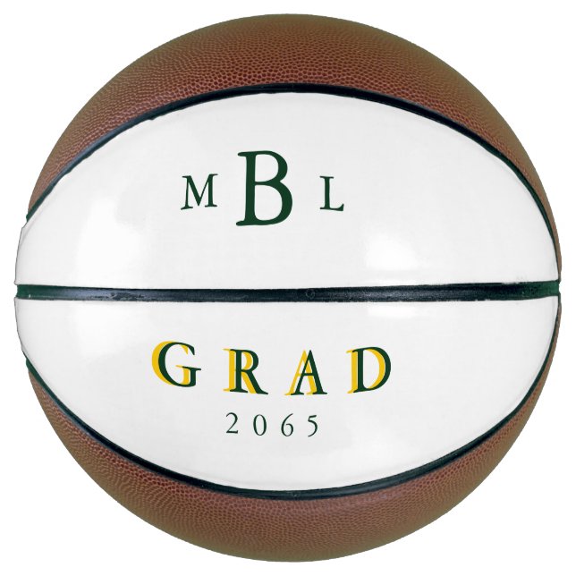 Grüne Monogramm-Grün-Gold-Datumskorb Basketball (Vorderseite)