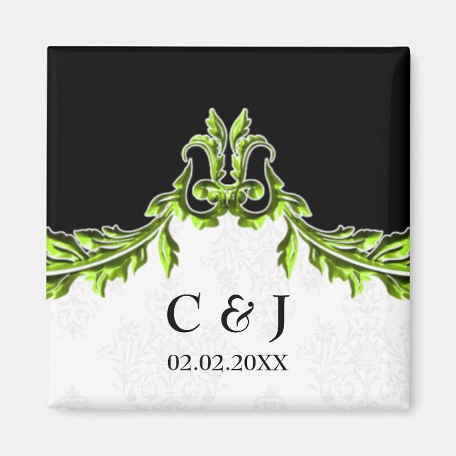Grüne Monogramm Hochzeit speichern Sie die Dattelm Magnet (Vorne)