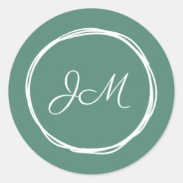 Grüne Monogramm-Hochzeitsticker Runder Aufkleber