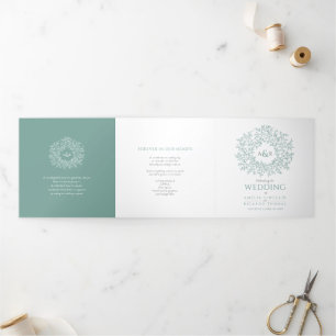 Grüne monogramm Kunstgeschichte Widding Tri-Fo Dreifach-gefaltete Programmkarte