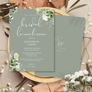 Grüne Monogramm-Sage-Grün-Bridal-Luncheon Einladung