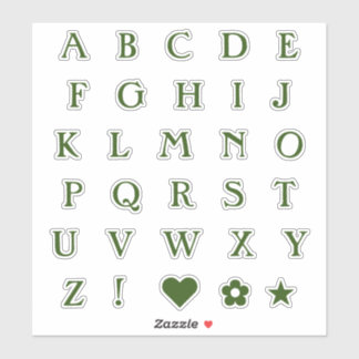Grüne Monogramm-Textbuchstaben | Alphabet Heart St Aufkleber