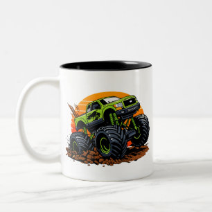 Grüne Monster-Truck-Offroad-Rennillustration Zweifarbige Tasse