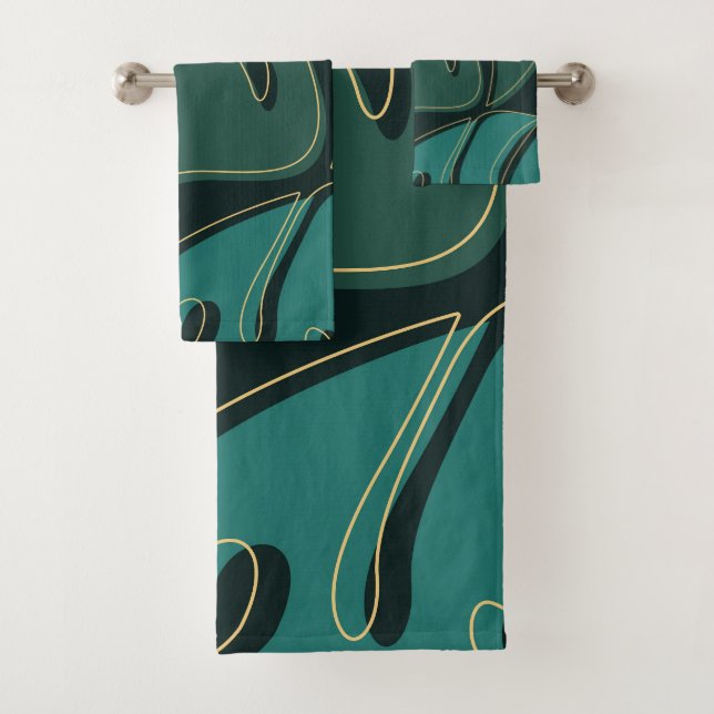 Grüne Monstera-Blätter Badhandtuch Set (Insitu)