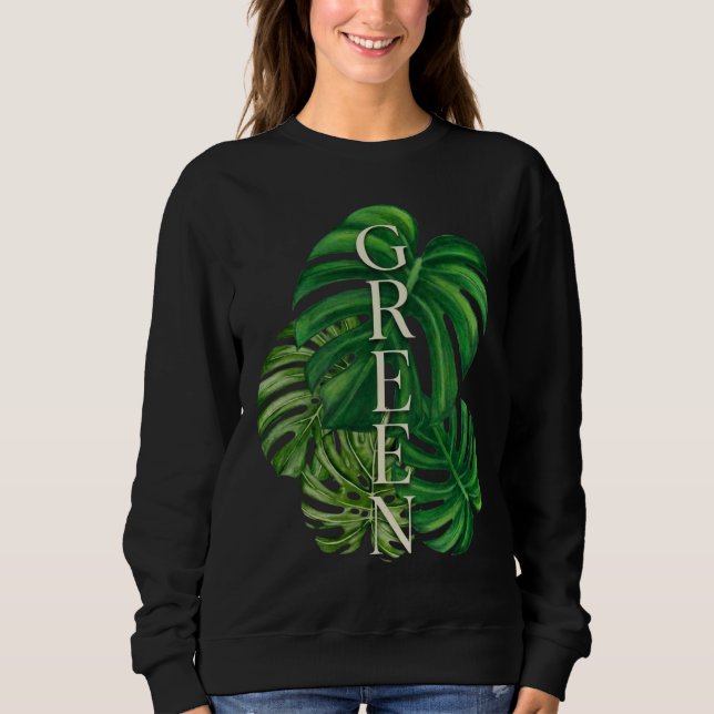 Grüne Monstera-Blätter Sweatshirt (Vorderseite)