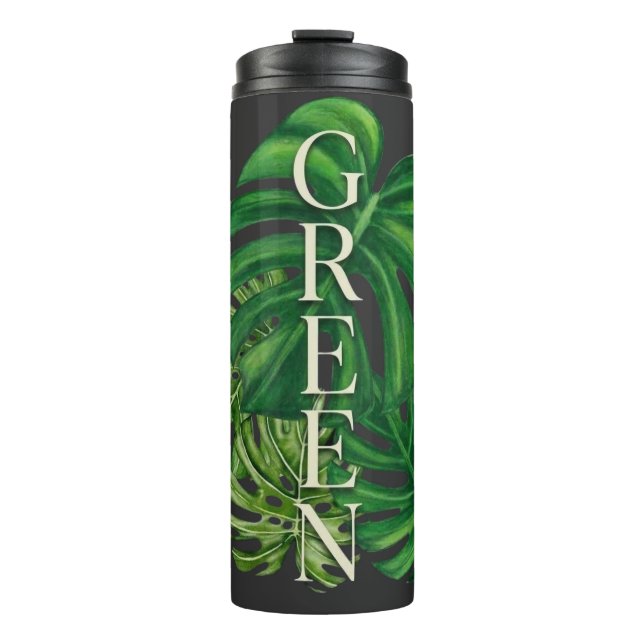 Grüne Monstera-Blätter Thermosbecher (Vorderseite)