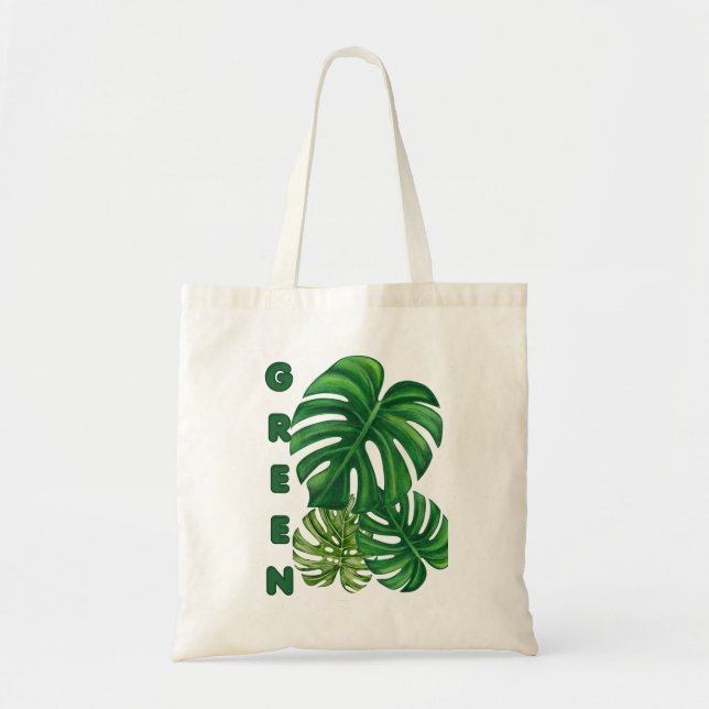 Grüne Monstera-Blätter Tragetasche (Vorne)