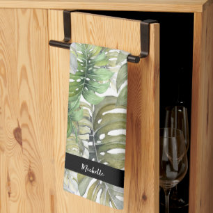 Grüne Monstera Palm Küchenchef Monogramm Geschirrtuch