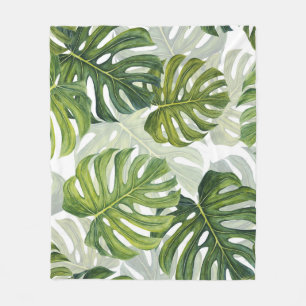 Grüne Monstera Tropical Watercolor Fleecedecke
