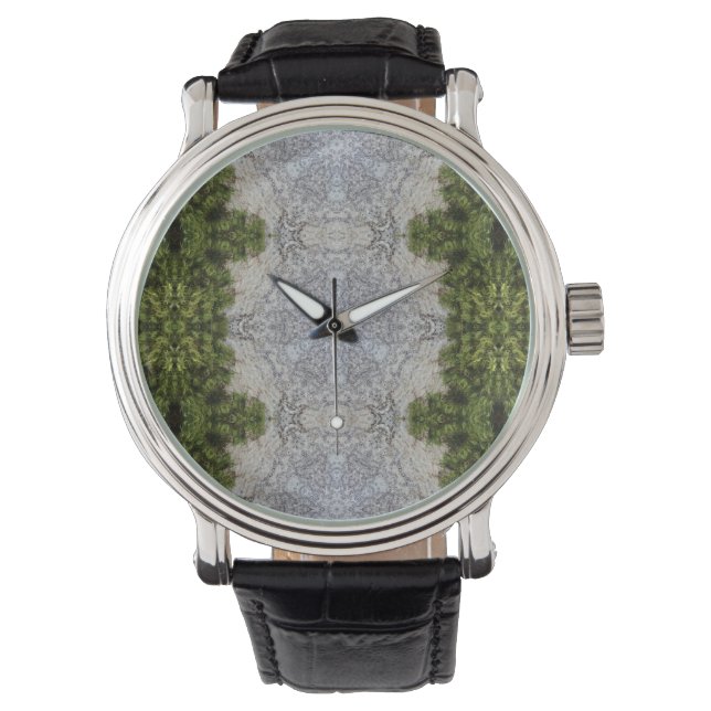 Grüne Moos und Natur Kunst Armbanduhr (Vorderseite)