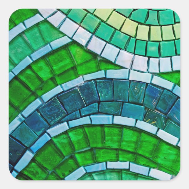 Grüne Mosaikfliesen Quadratischer Aufkleber (Vorderseite)