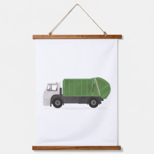 Grüne Müllhalde Truck Boys Zimmerdekor Wandteppich Mit Holzrahmen