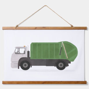 Grüne Müllhalde Truck Boys Zimmerdekor Wandteppich Mit Holzrahmen