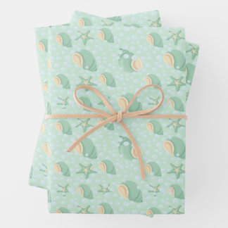 Grüne Muscheln und Blasen Geschenkpapier Set