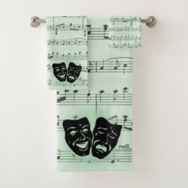Grüne Musik und griechische Masken im Theater Badhandtuch Set