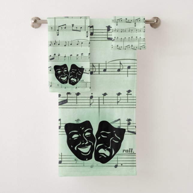 Grüne Musik und griechische Masken im Theater Badhandtuch Set (Insitu)