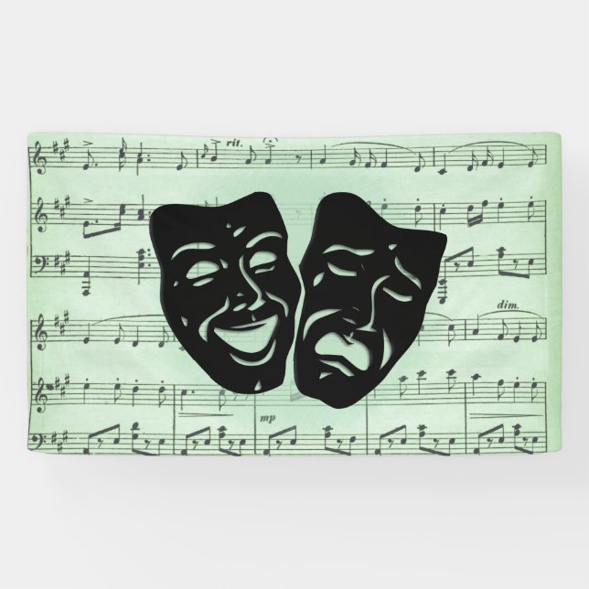 Grüne Musik und griechische Masken im Theater Banner (Horizontal)