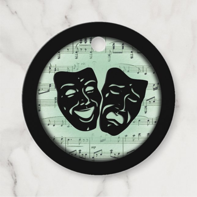 Grüne Musik und griechische Masken im Theater Geschenkanhänger (Vorderseite)