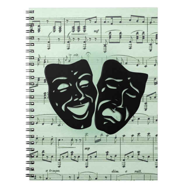 Grüne Musik und griechische Masken im Theater Notizblock (Vorderseite)