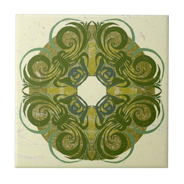 Grüne Muster Retro-Fliesen Fliese (Vorderseite)