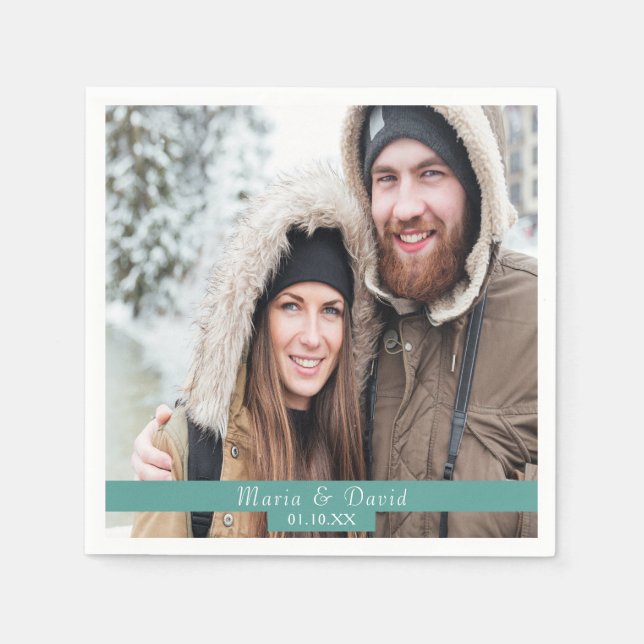 Grüne Namen des Hochzeitstiefels für Foto Serviette (Vorderseite)