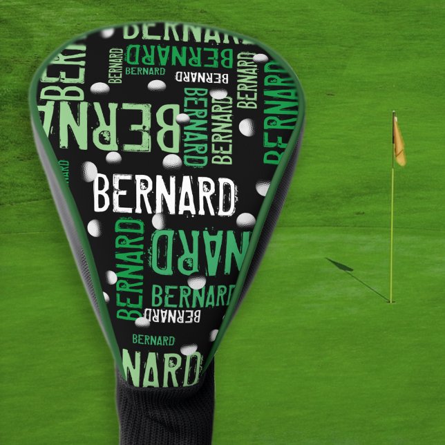 Grüne Namen und Golfbälle auf schwarz gedruckt Golf Headcover (Von Creator hochgeladen)