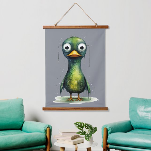 Grüne Nasswut Abstrakte Ente Wandteppich Mit Holzrahmen (Wohnzimmer)