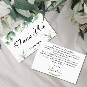 Grüne natürliche Eukalyptus-Blütenblätter Hochzeit Dankeskarte